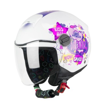 Casco jet 261G  MINI COMICS / Fucsia Blanco