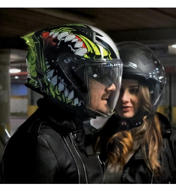 Casco jet 127 DEEP FREAKER / Negro Amarillo Fluo