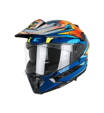 Casco Integral Enduro 366 DUAL BEAT  / Azul Naranja Amarillo Fluo